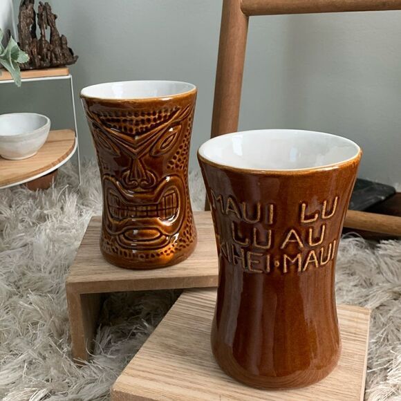 Vintage Daga Hawaii Maui Lu Luau Kihei Maui Tiki Tumbler Cup Set Of Two - Picture 3 of 17